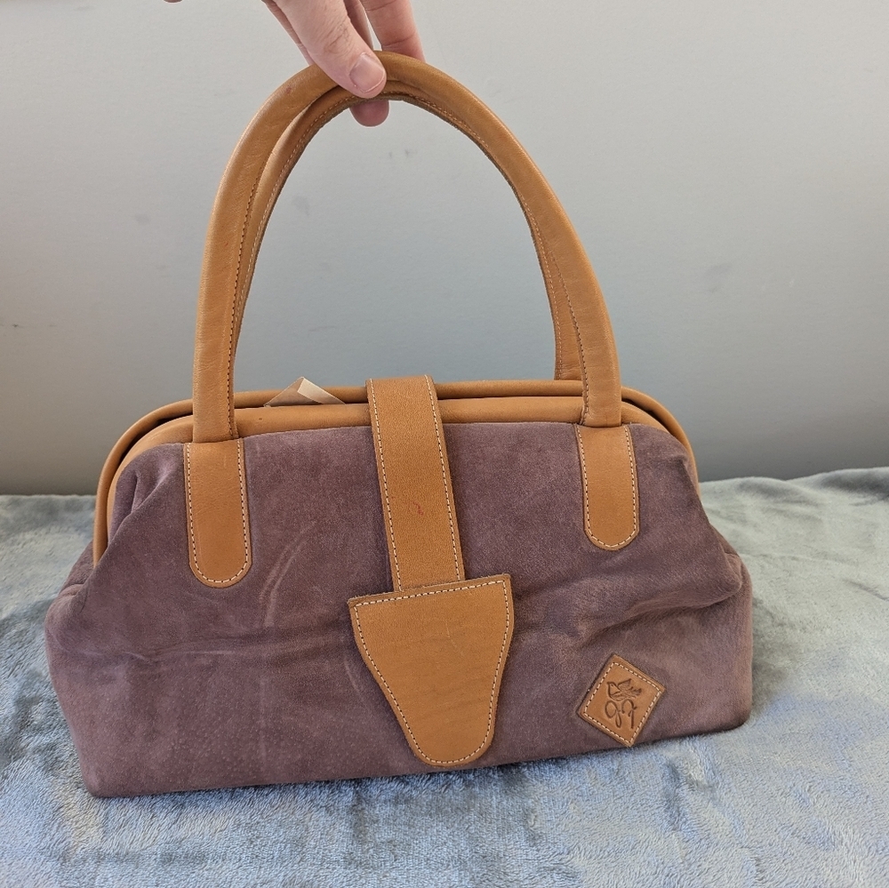 Janie Fricke Suede Doctor Satchel Handbag Mauve 80s